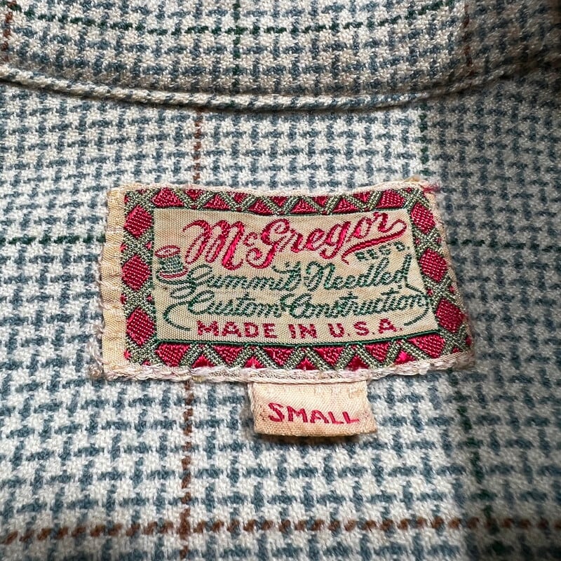 40's McGREGOR マクレガー ウールチェックオープンカラーシャツ 筆記体
