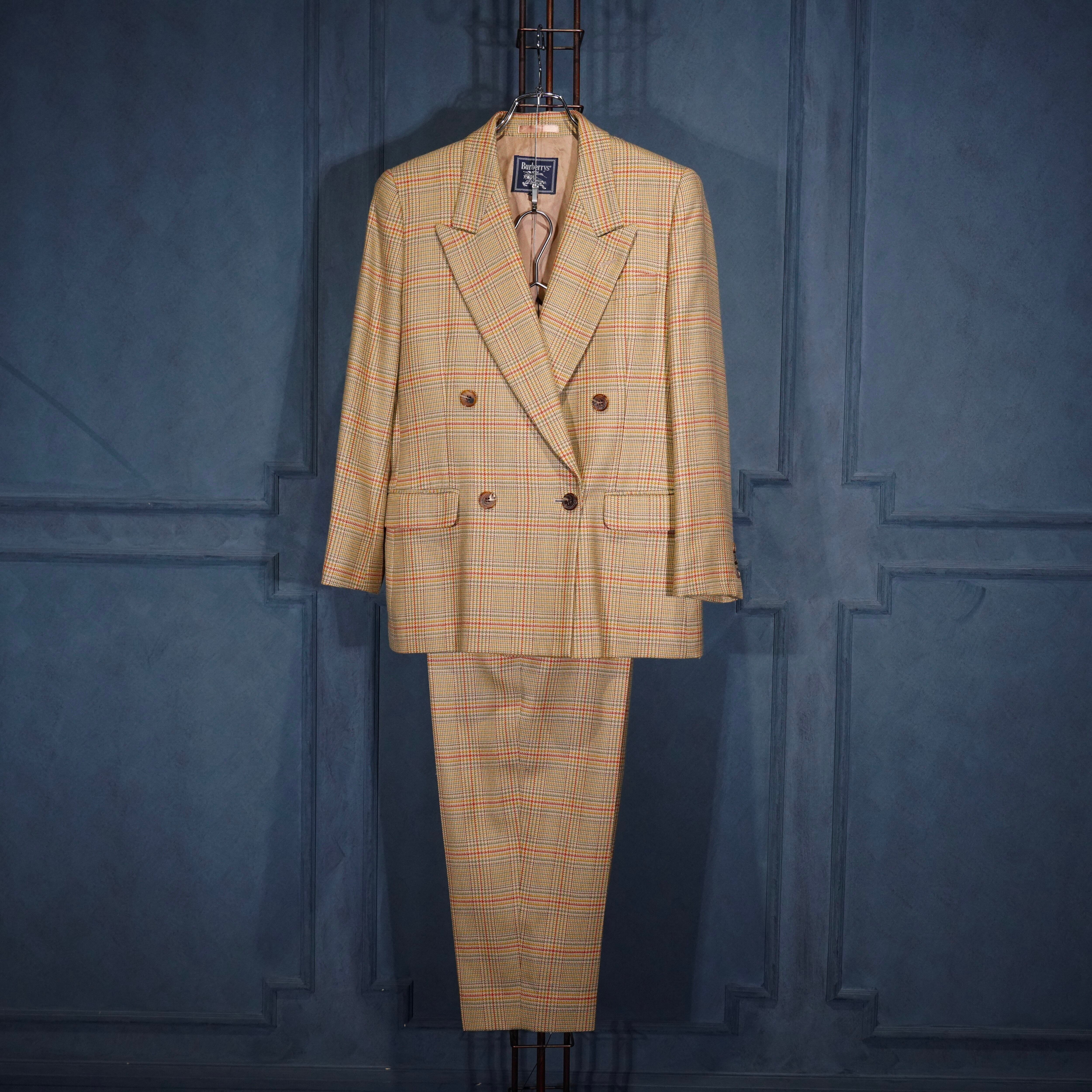 BURBERRYS CHECK PATTERNED DOUBLE JACKET PANTS SET UP SUIT