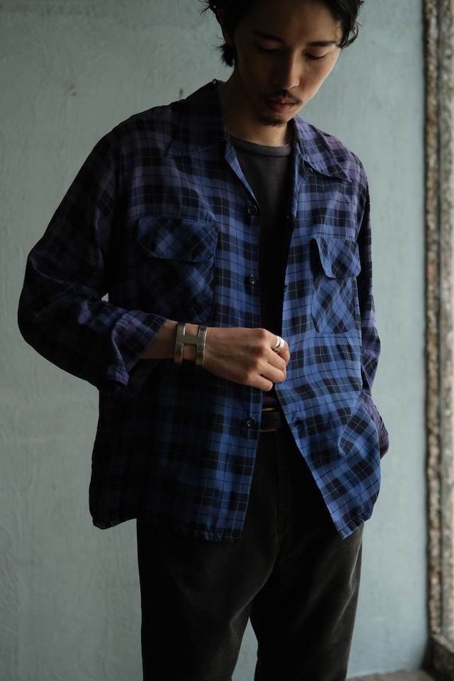 Utah/40-50's "PERSONALITY" silk rayon open collar shirt/ sun fade