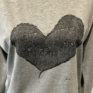 Emotion Heart( 感情ある心 ) 袖タックロングTシャツ 杢グレー