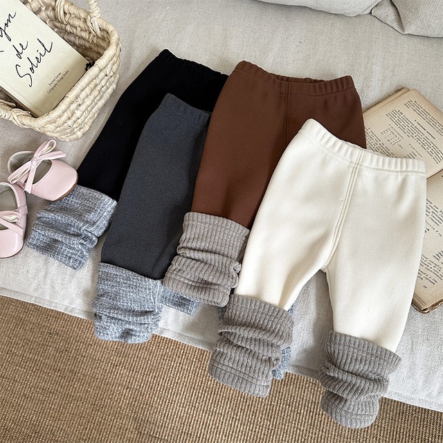 【BABY】冬作カラーブロック厚手防寒レギンス