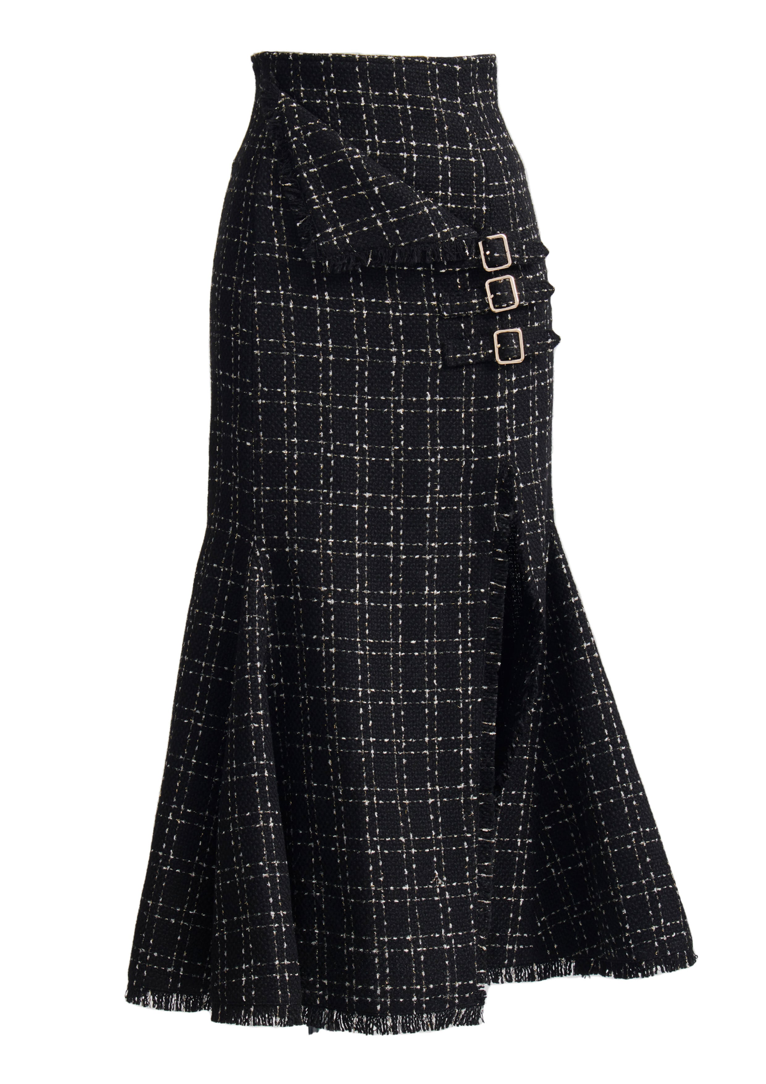 Belt Fringe Tweed Mermaid Skirt