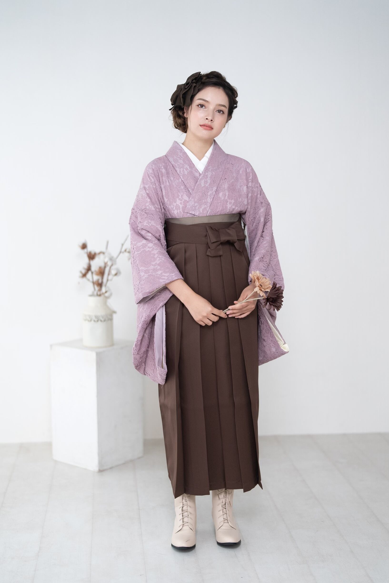 Kimono Sienne 卒業式袴3点セット レース二尺袖 くすみピンクレース ...