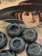 Japanese Vintage ボタン ブラック・シルバー系 グリッター 渦 19mm レトロ アクセサリーパーツ 装飾材 カルトナージュ