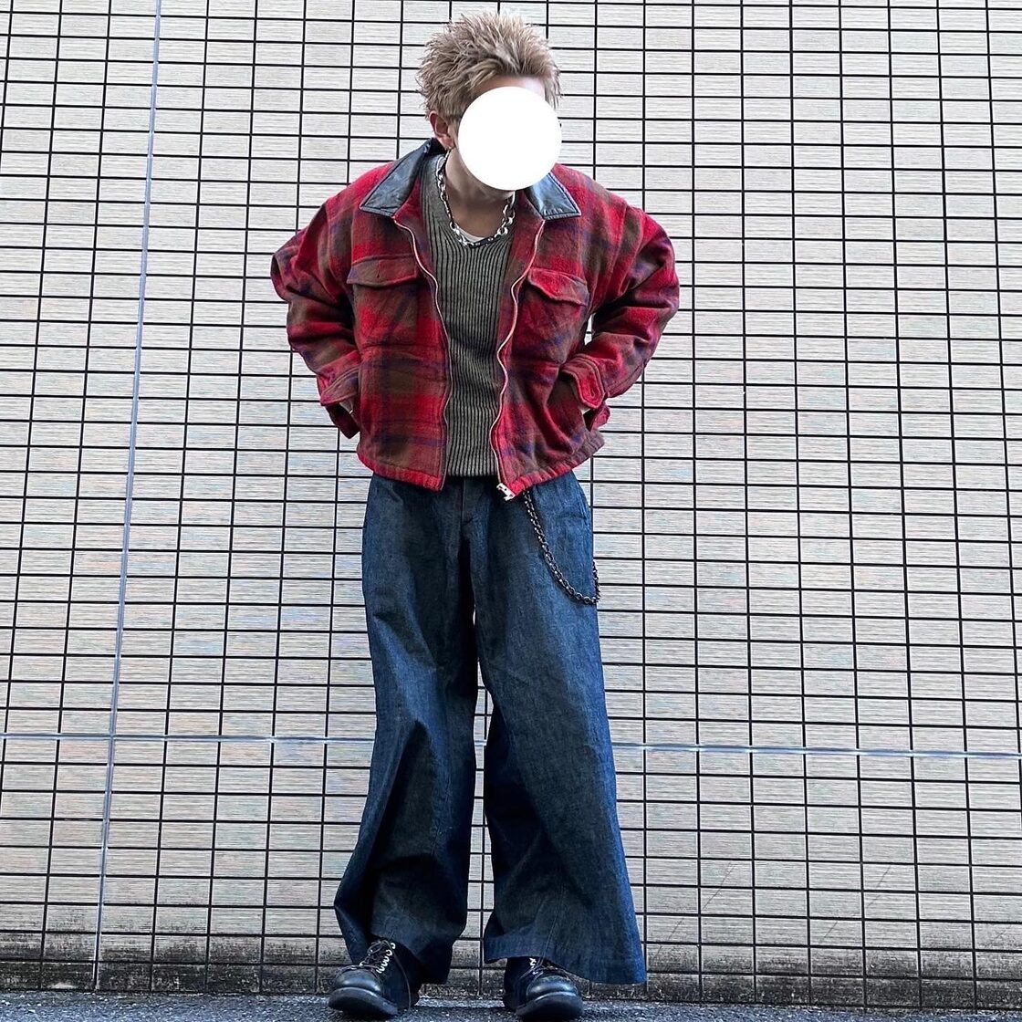 Used 古着 ショート丈ウールチェックブルゾン vintage 90s フェイク  