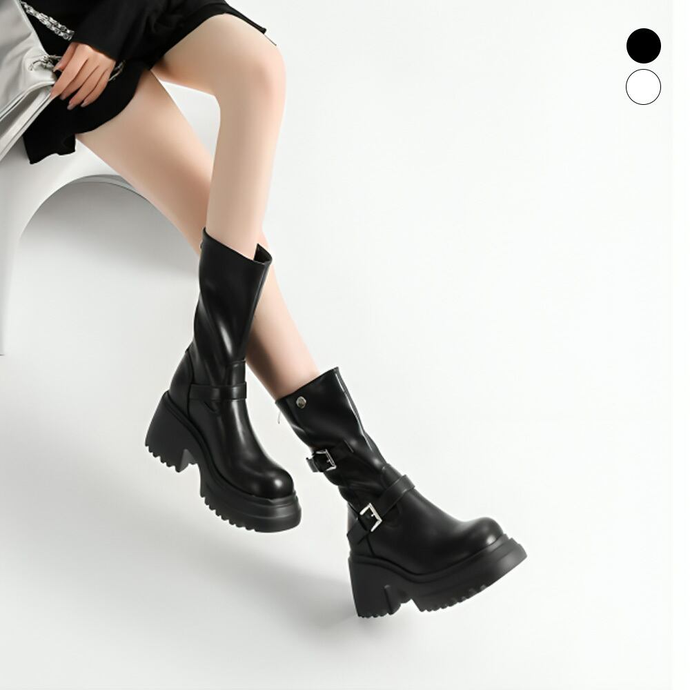 ベルテッドミディアムロングブーツ | 韓国/ワンホンファッション通販