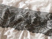 19世紀 France 200x23c 闇夜の花々 絹 ブラックピュイレース