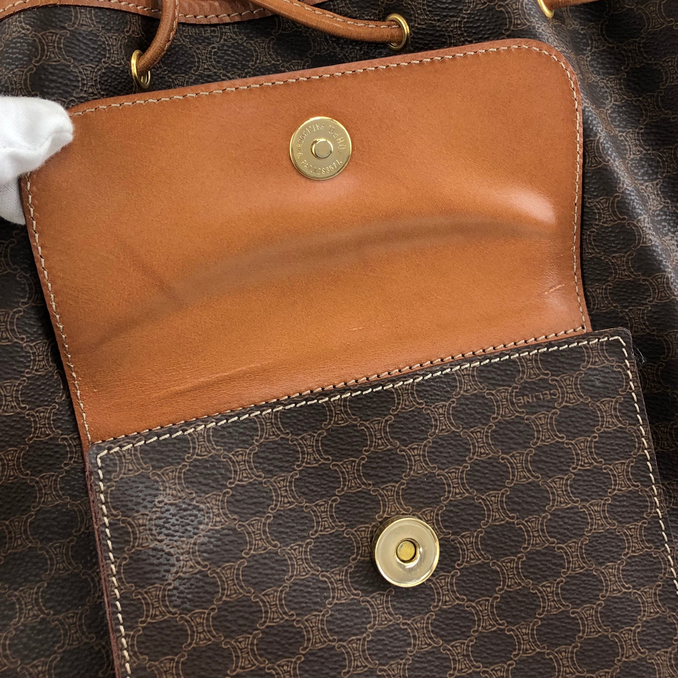 CELINE セリーヌ マカダム ショルダーバッグ ブラウン ブラゾン型押し