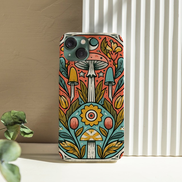 受注生産 iPhoneケース 大きな花のサイケ民芸柄｜花モチーフ PSYF009C