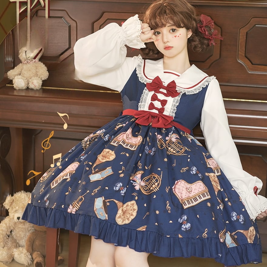 ロリータ風クマちゃん柄フリルワンピース✿普段使いに最適 くまちゃん 可愛いスカート ロリータワンピース 可愛いロリータ