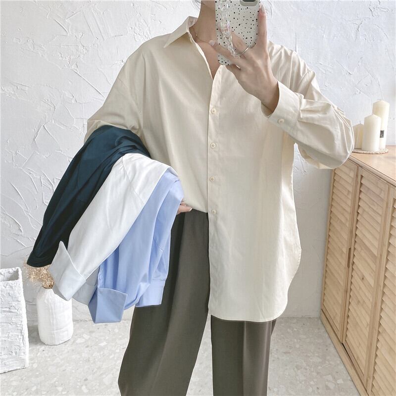 シャツ オータムスタイルカラーソリッド カジュアルルーズ ロング 秋物 ソリッドカラー 1号婦人83222426512