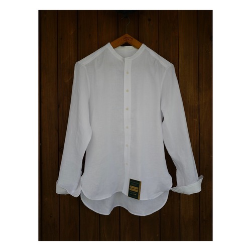 【Unisex】Handwerker │ Linen collarless shirts (white)