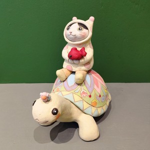 【月魚ひろこ】立体作品「にゃんことカメさん」