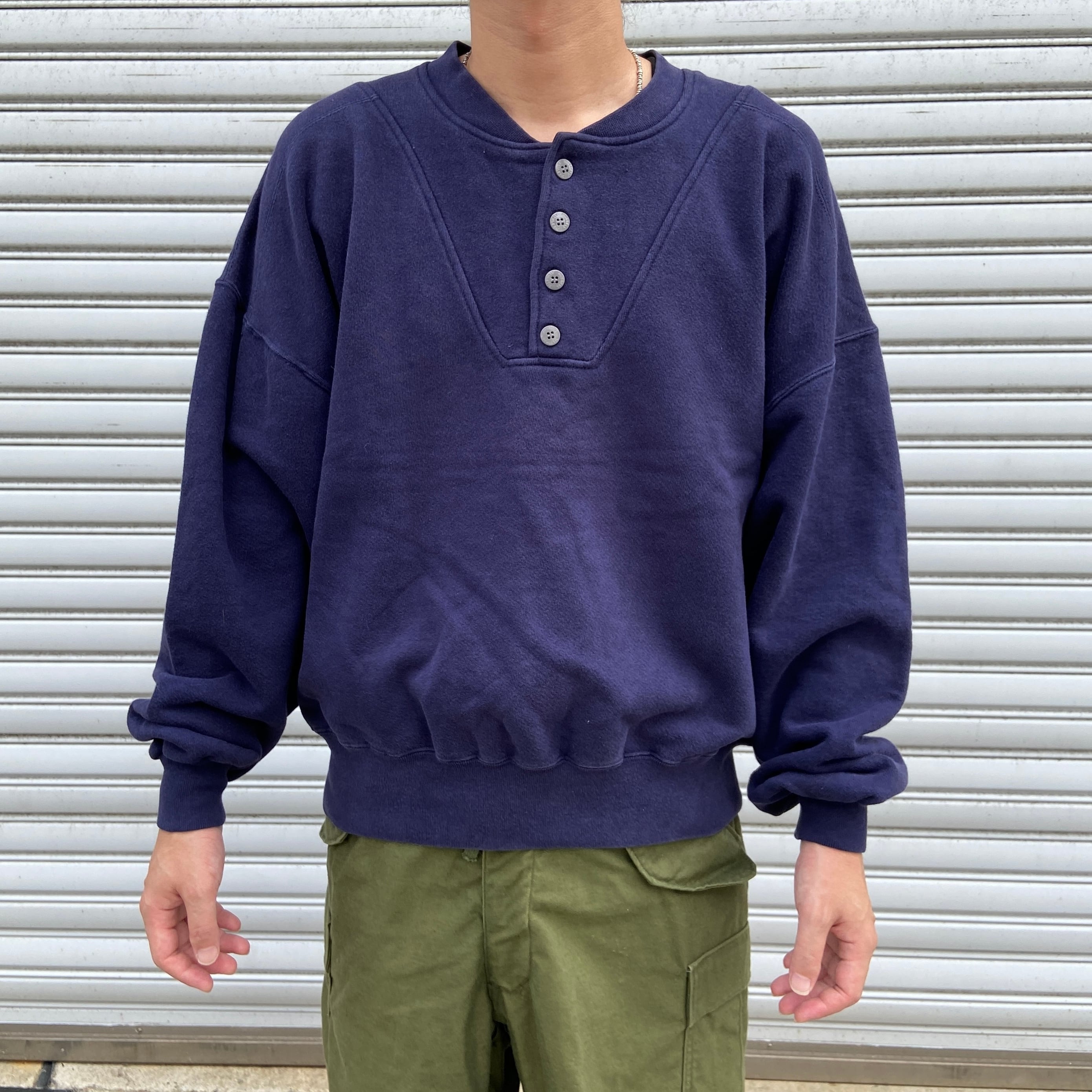 90s USA製 L.L.Bean×RUSSELL ヘンリーネックスウェット 紺 | 古着屋 Uan powered by BASE