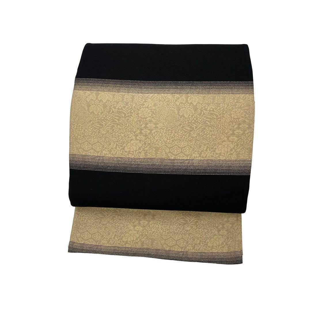 袋帯 リバーシブル 縦柄抽象模様 横段花模様 木蘭色 O-3693 | リユース  