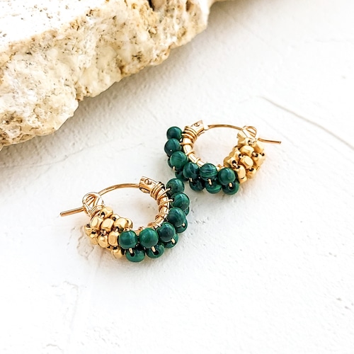 14kgf Malachite gold bi-color wraped pierced earrings