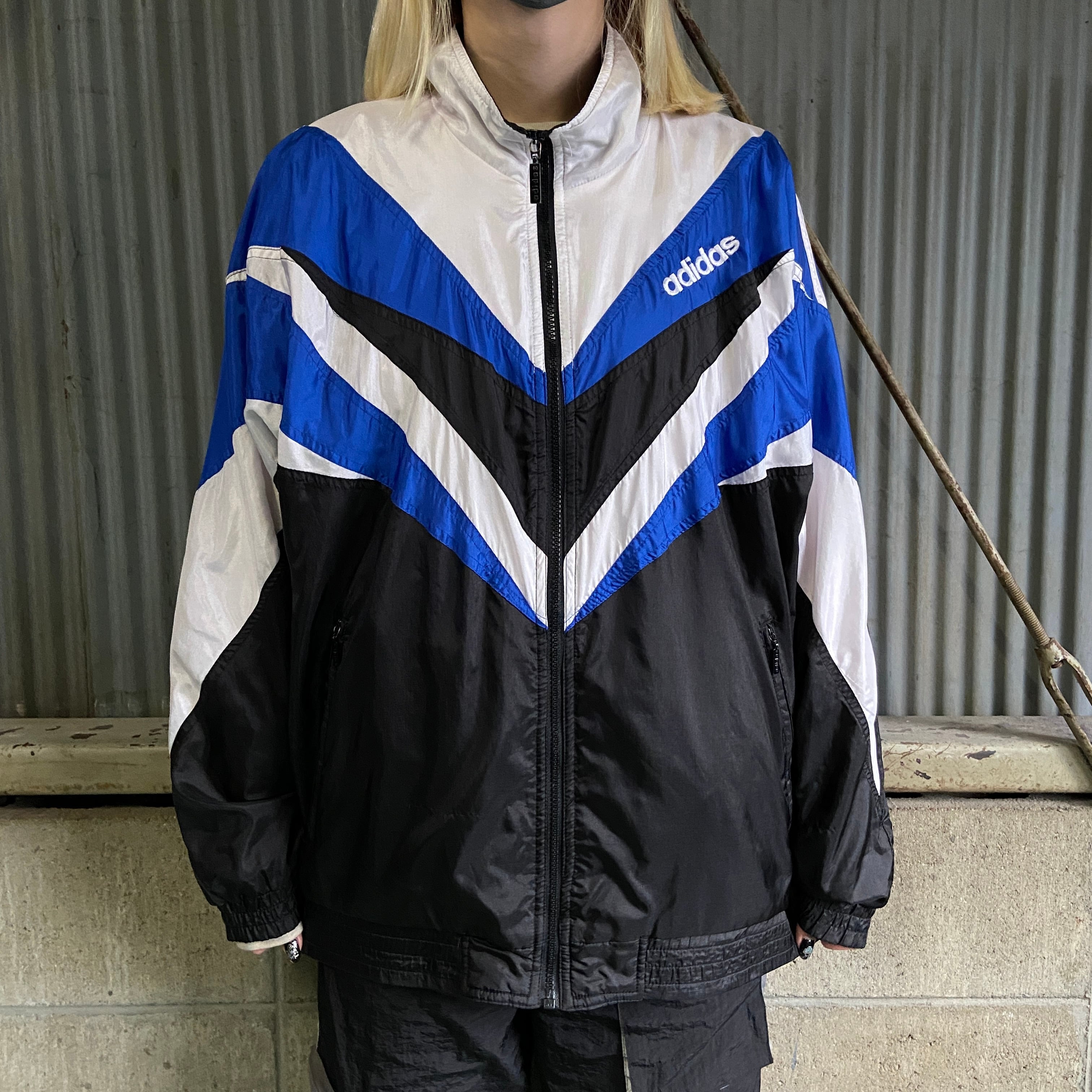 80年代 adidas アディダス ロゴ刺繍 切替 ナイロントラックジャケット 