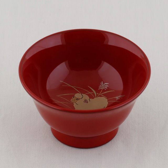 17-9 輪島塗　ぐいのみ／朱塗／干支 未蒔絵