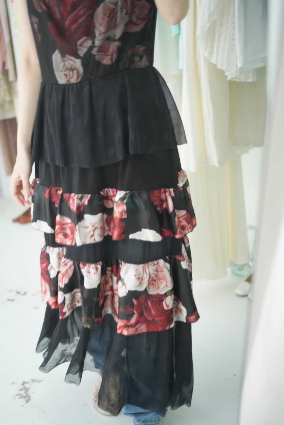 sheer dot rose frill dress