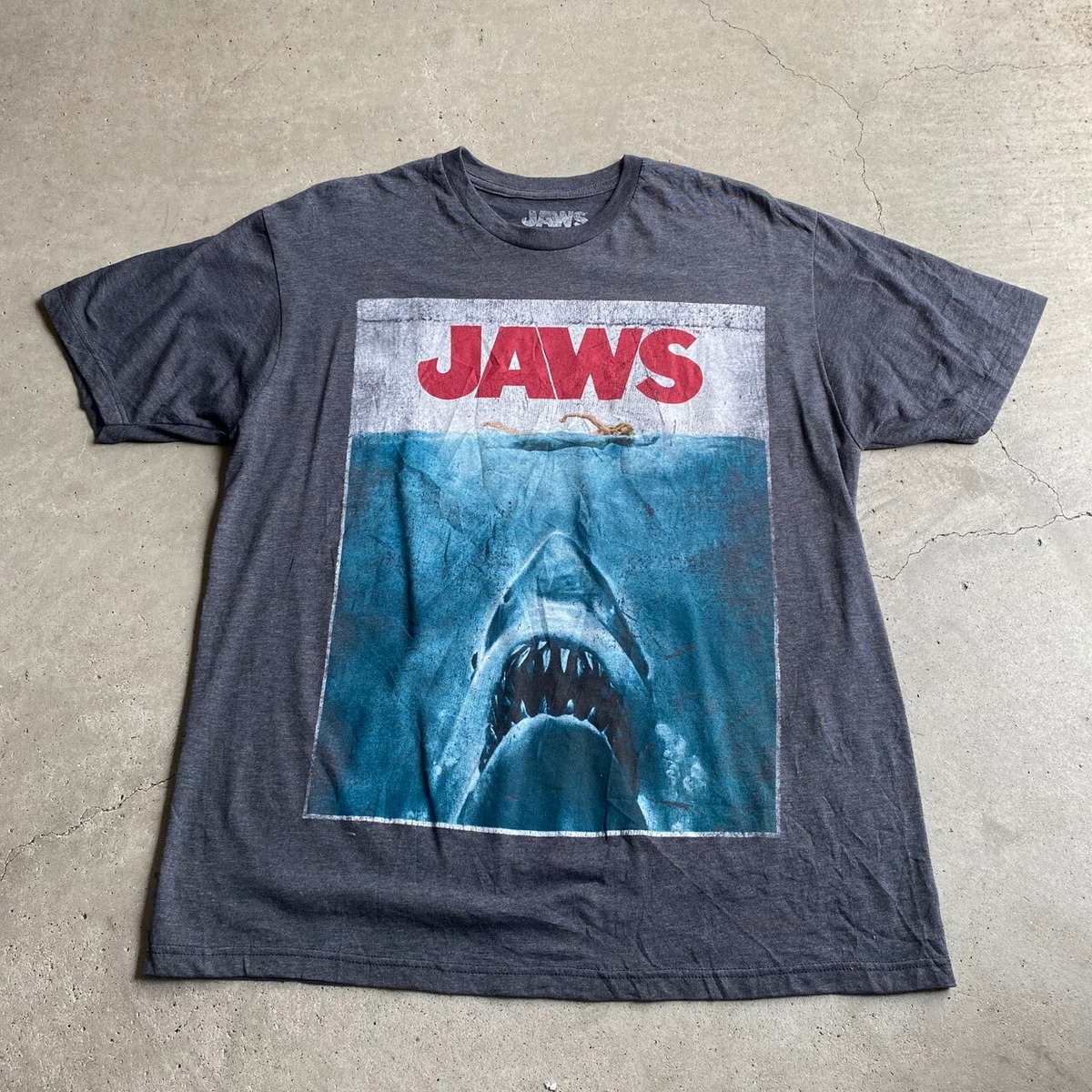 JAWS ジョーズ ムービーTシャツ メンズL 古着 映画 チャコールグレー 