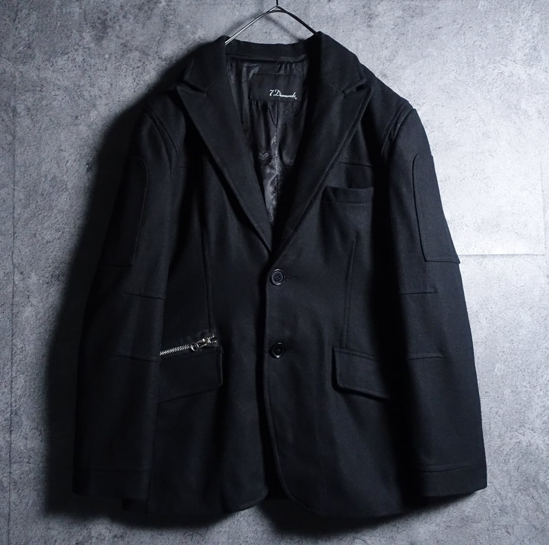Black Yoke & Zipper Design Wool Tailored Jacket