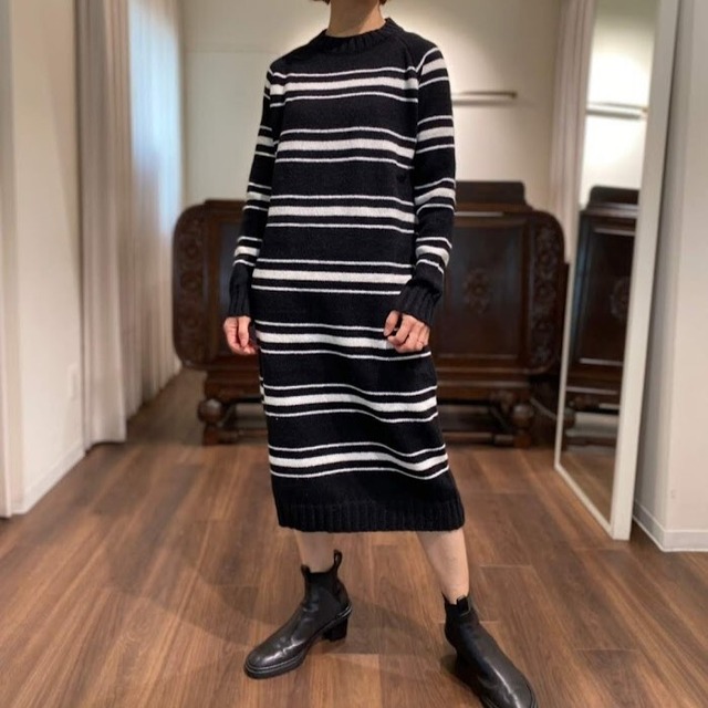 border knit dress black