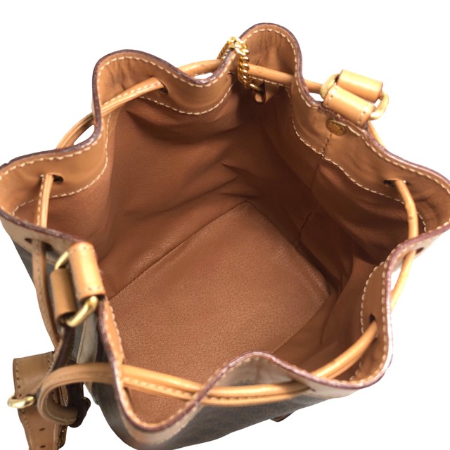 CELINE セリーヌ マカダム ショルダーバッグ ブラウン ブラゾン型押し PVC レザー 巾着 ミニバッグ vintage ヴィンテージ オールド xfu8ij