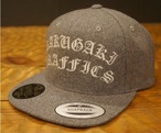  RAKUGAKI Melton Wool Old English SnapBack Cap Heather Grey x White 