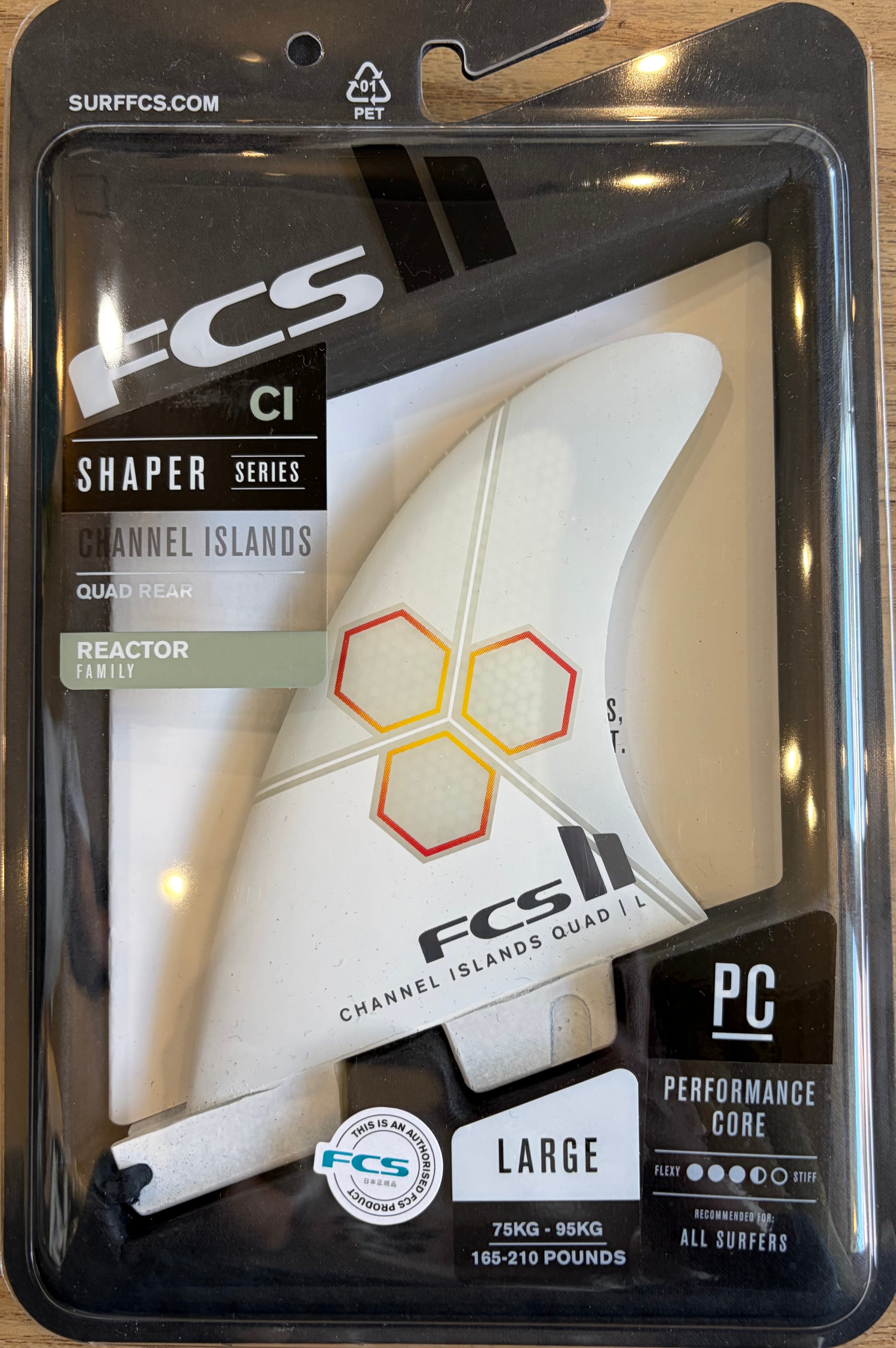 FCS II CI PC Large White/ Flame Quad Rear Retail Fins | KAISERS SURF