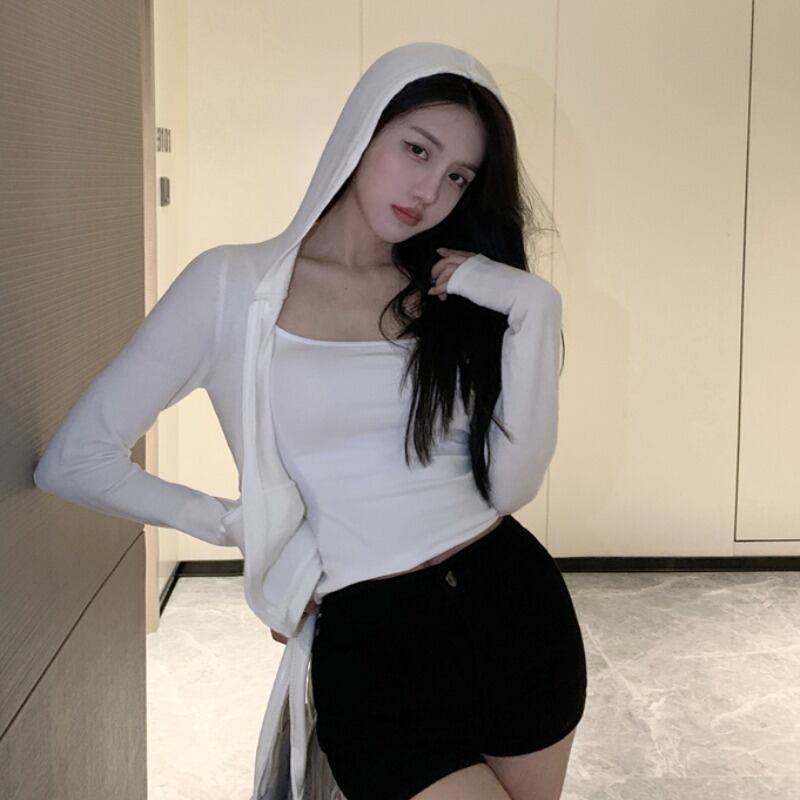 薄手シャツ ショートジャケット オータムカジュアルフードトップス 秋物 ハンチェンe61356207582