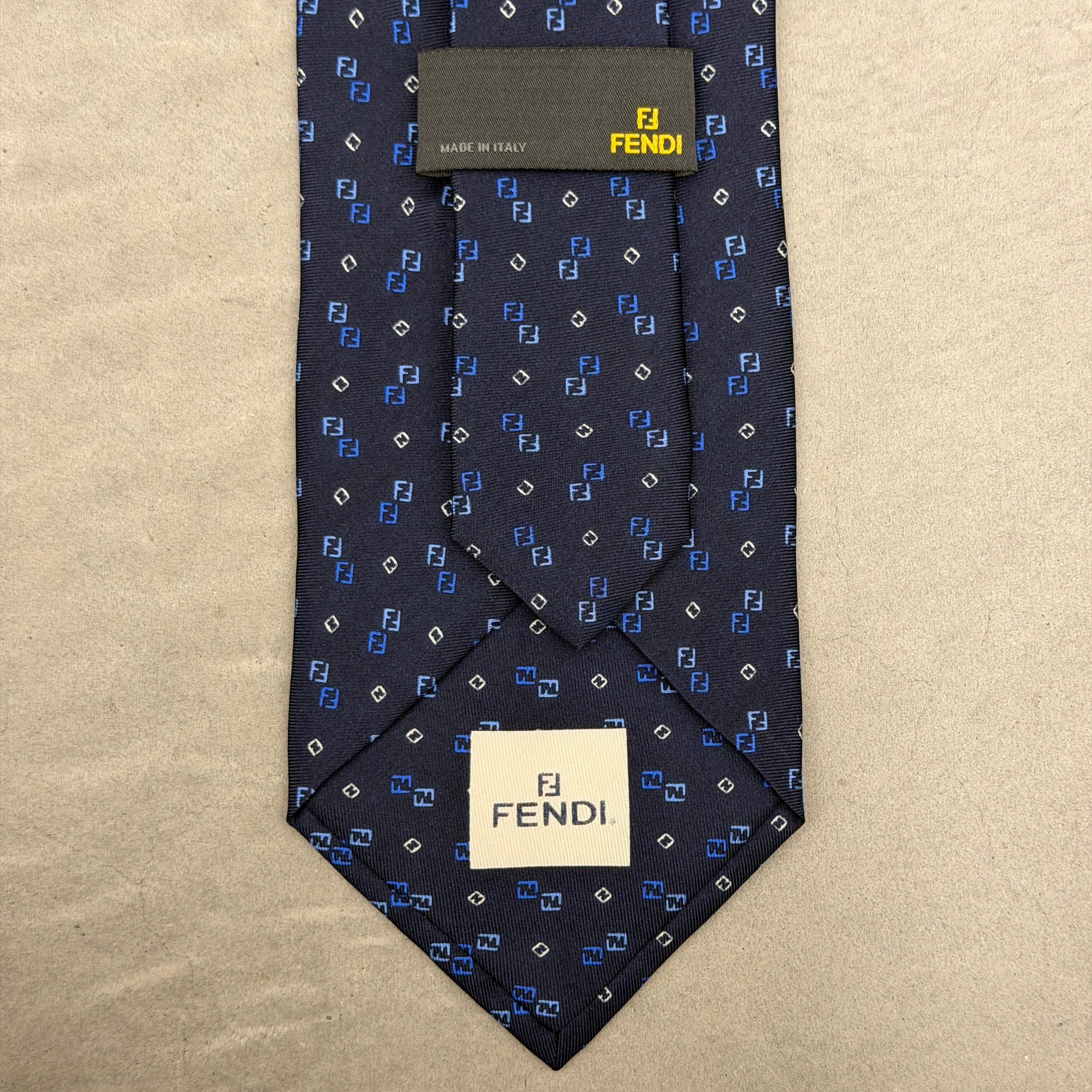 FENDI Silk Tie FF logo print Navy | ASSET VINTAGE アセットヴィンテージ
