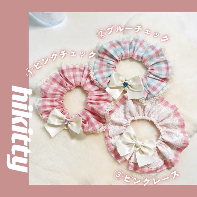 チェック×ホワイトリボンエプロン　猫　付け襟　すたい　リボン