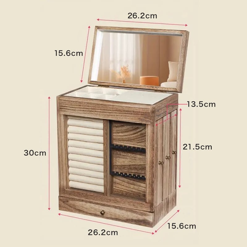 9/7まで【美品】ブラウン木製ミラー付きアクセサリー収納ドレッサー ブラウン木製アクセサリー収納ドレッサー ミラー付き ジュエリー