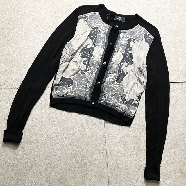 ETRO scarf switching black knit cardigan