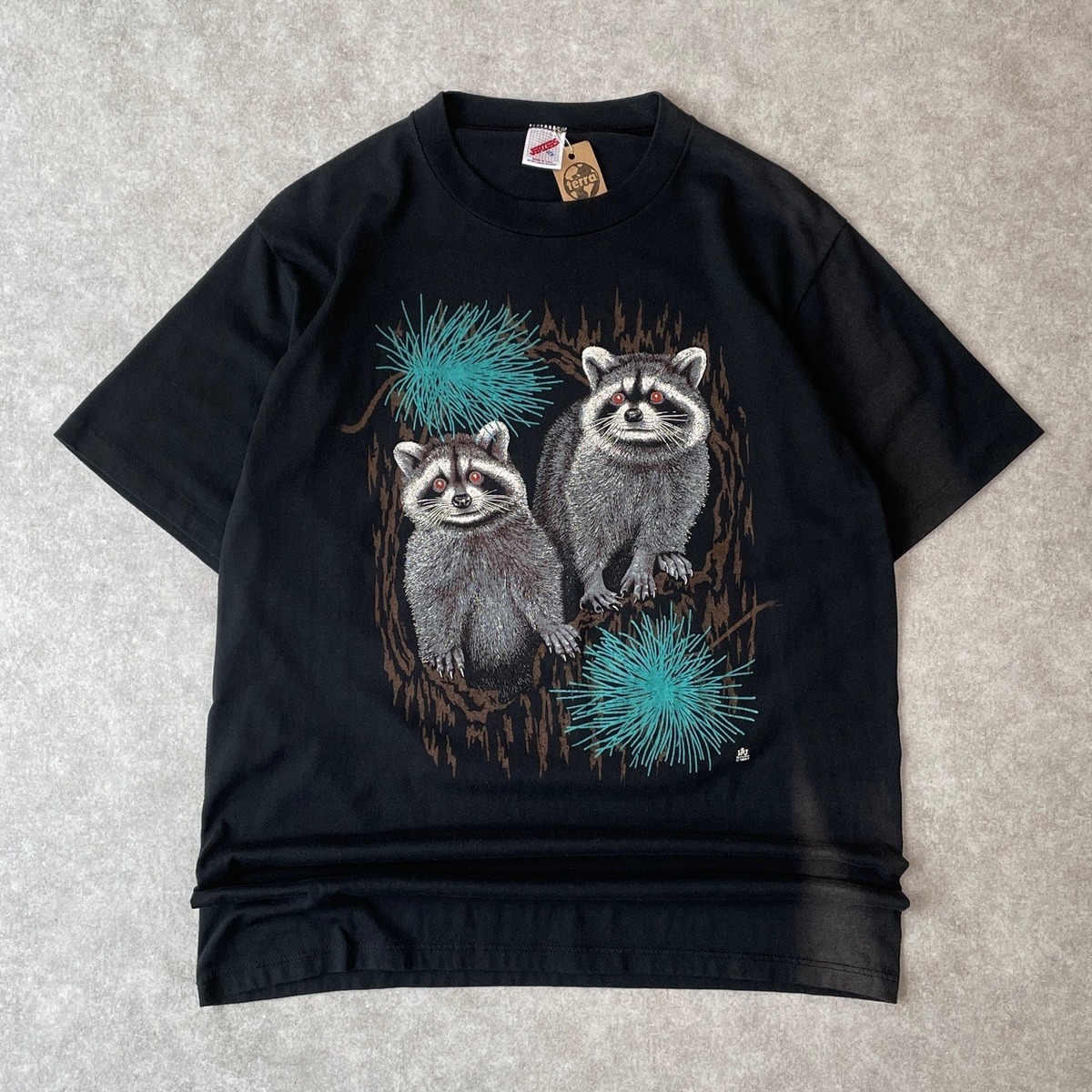 80s USA製 アライグマ アニマルTシャツ ヴィンテージ 古着 黒 ブラック 