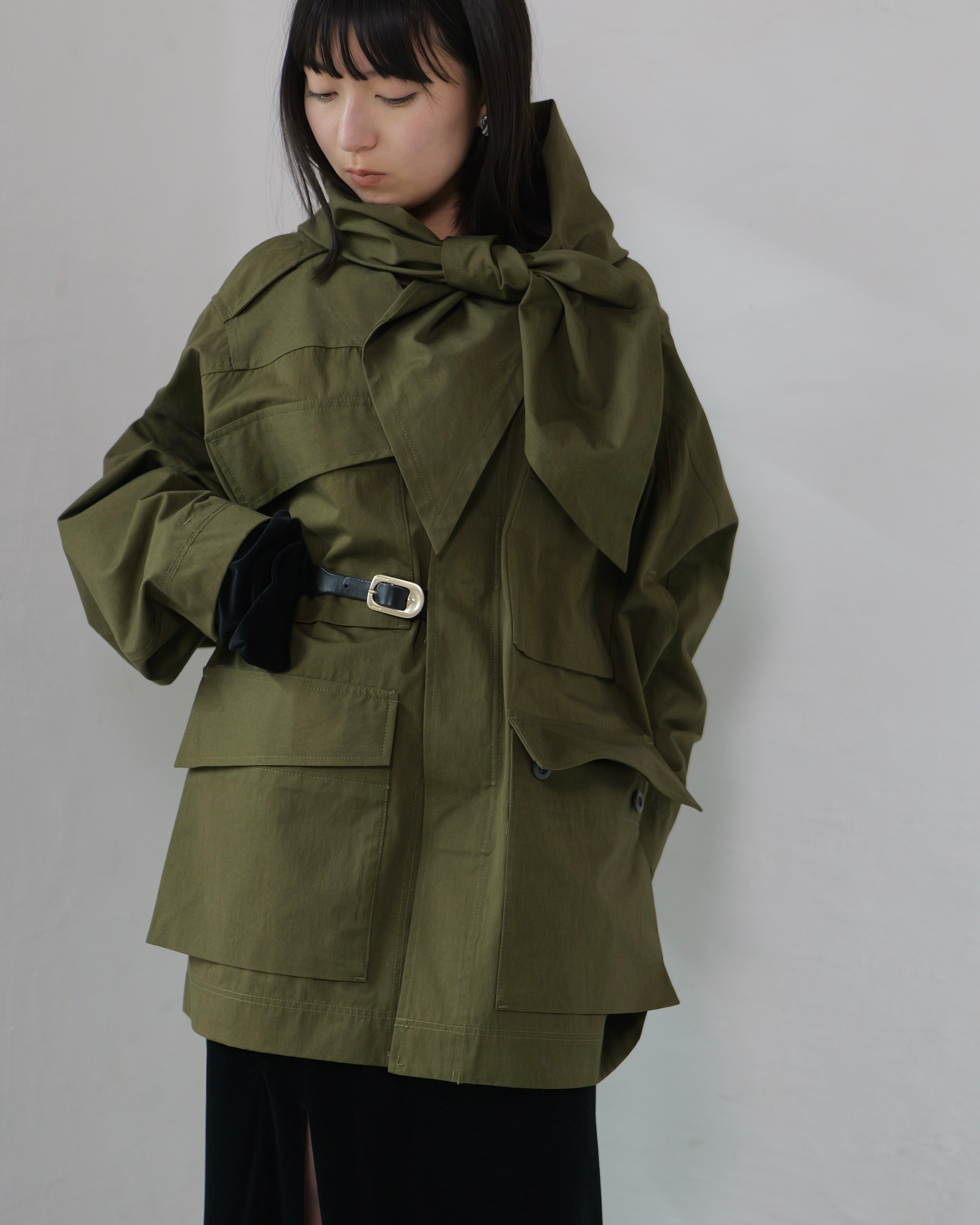 i'm here - Haoli Military Jacket ：Khaki｜フードストールドッキング