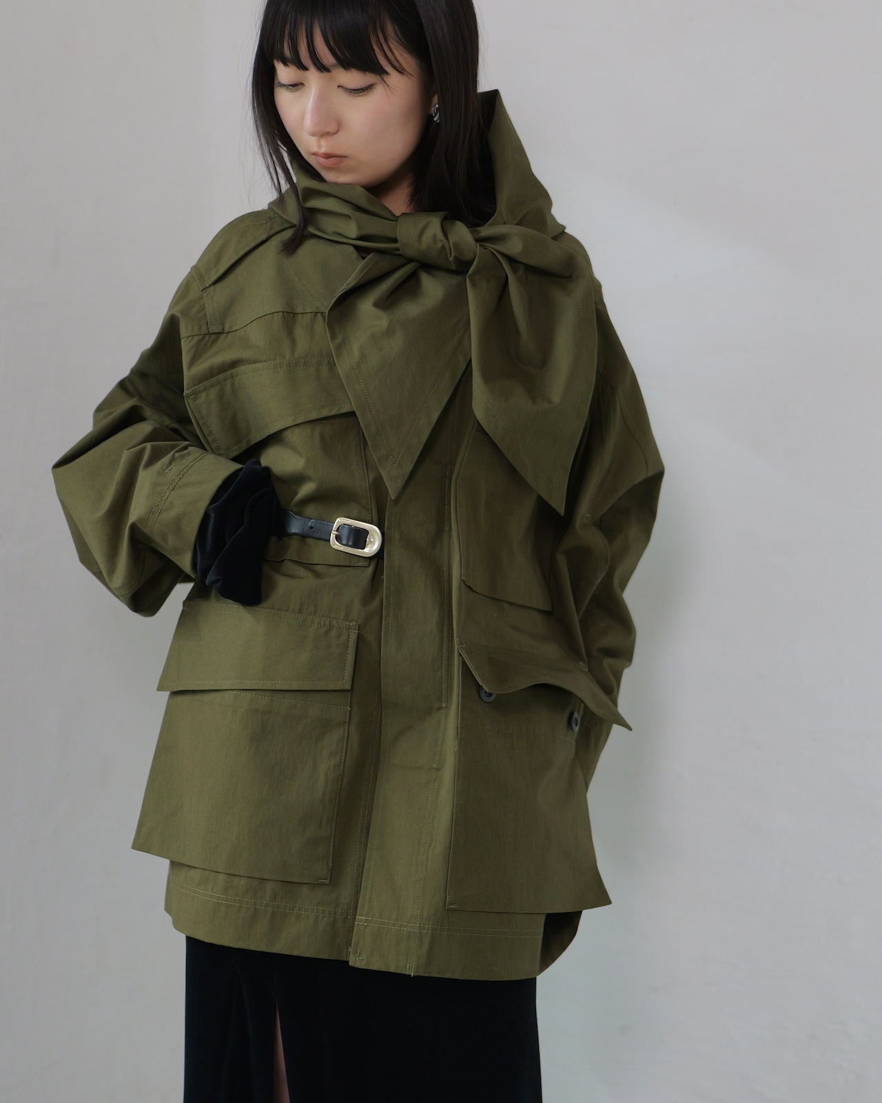 i’m here - Haoli Military Jacket :Khaki|フードストールドッキング/2WAY/ウェザークロス 入荷予定:2026.01.17(M 1点)