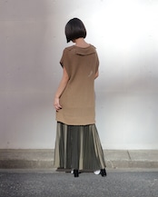 itochi - Polyester Twill Halfway Accordion-Pleated Skirt :Olive|ハーフウェイ・アコーディオンプリーツ/サーキュラー/ポリエステルツイル/洗濯機可