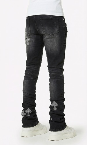 GUAPI / obsidian black faded cross denim