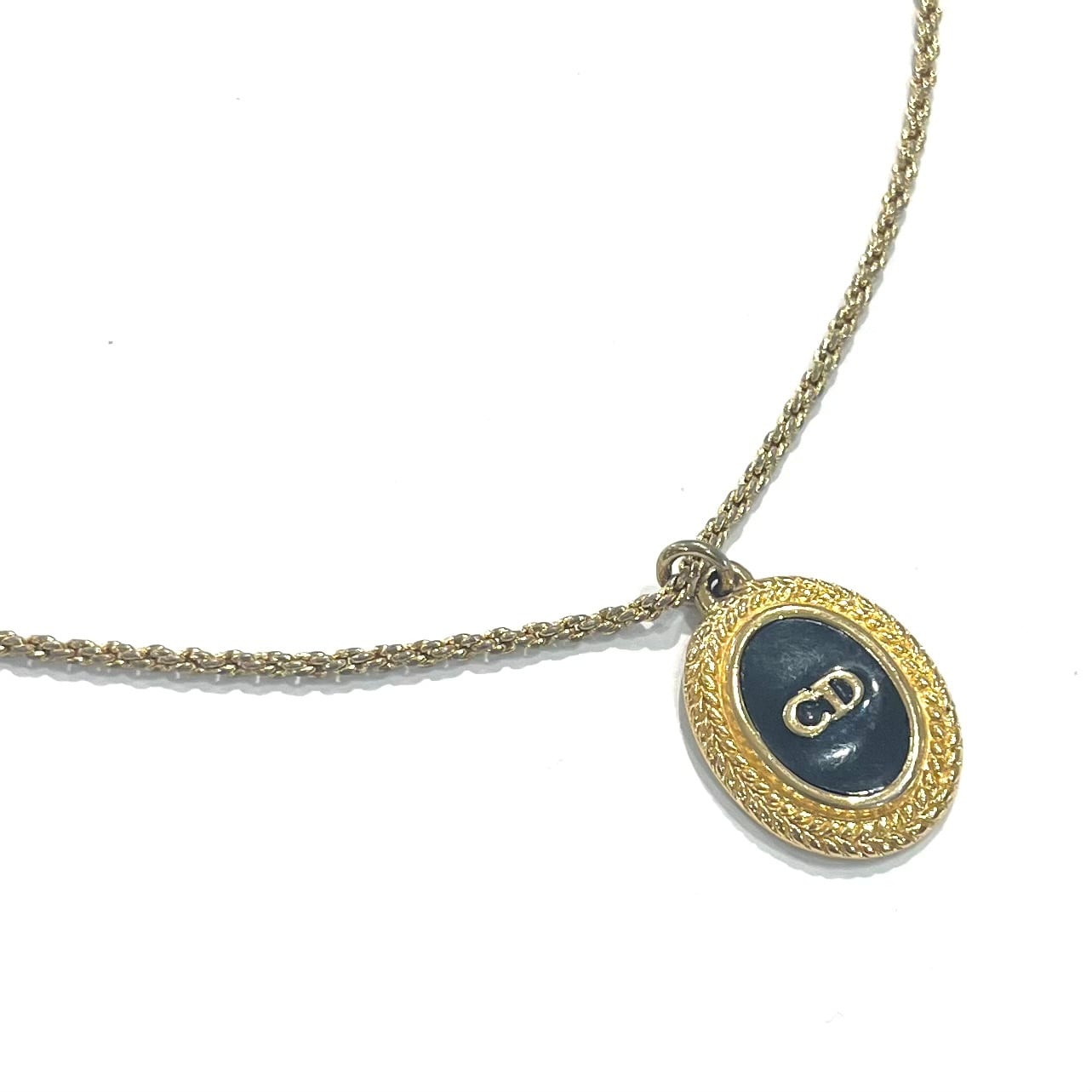 Christian Dior】2263 DIOR ロゴ ネックレス ブラック ゴールド 主役