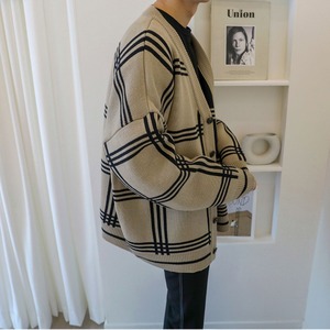 格子柄ニットカーディガン　MT0080370