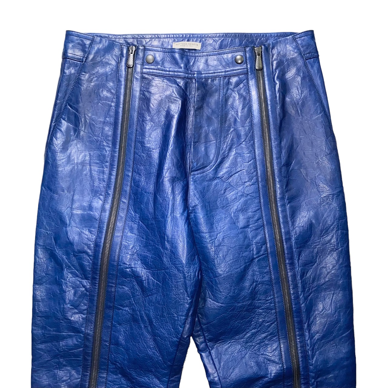 BOTTEGA VENETA zip design blue sheep leather pants
