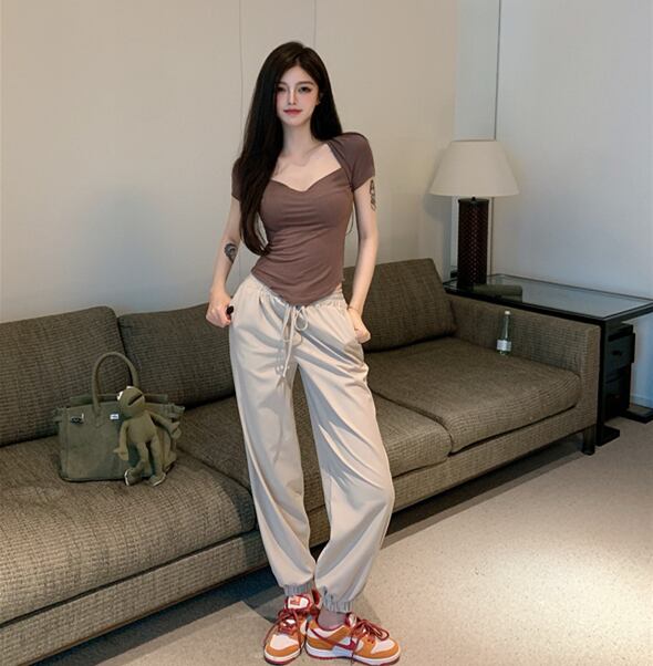 Tシャツ トップス ルーズロングサマーレディース レース 夏物 レースアップ スクウェア ドラファッションホール86285562769