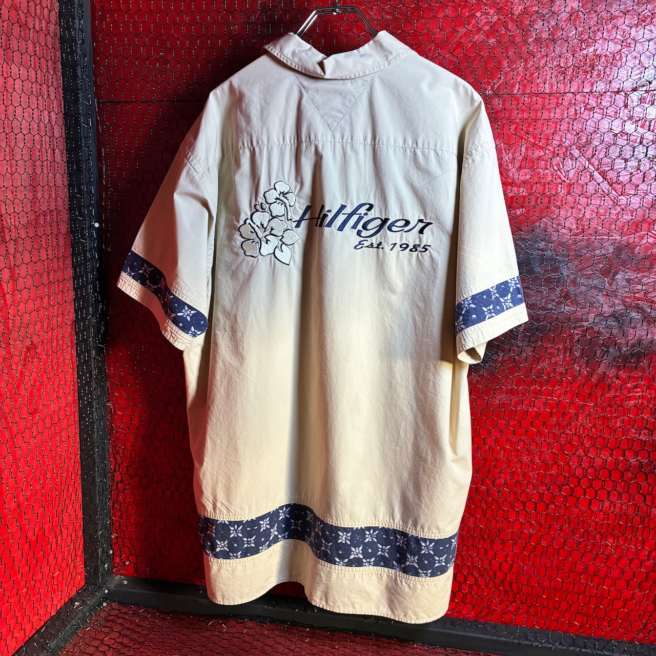 90s TOMMY HILFIGER コットンアロハ 刺繍 トミー