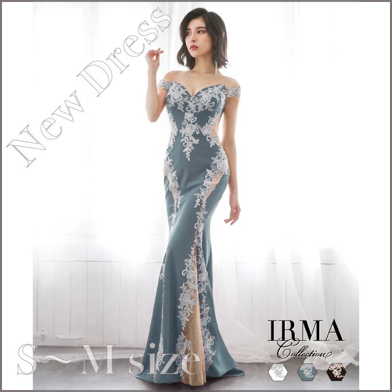 【JEAN MACLEAN】【即納】3色展開 (S.Mサイズ) オフショル/レース/シアー/LongDress【11918】