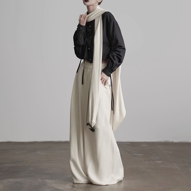 Satin pleated wide leg pants【2color】 C1022