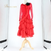 社交ダンス 衣装 スタンダード ドレス ワンピース パーティドレス レディース 赤 黒 ブラック系 レッド系 フリル レース コサージュ 長袖 ポリエステル ナイロン ポリウレタン 日本製 ストレッチ 取り外し可 縦長 シルエット 華やか 丈長 着痩せ フォーマル ダンス用 衣装 ライブ 演出 カジュアル パーティー用