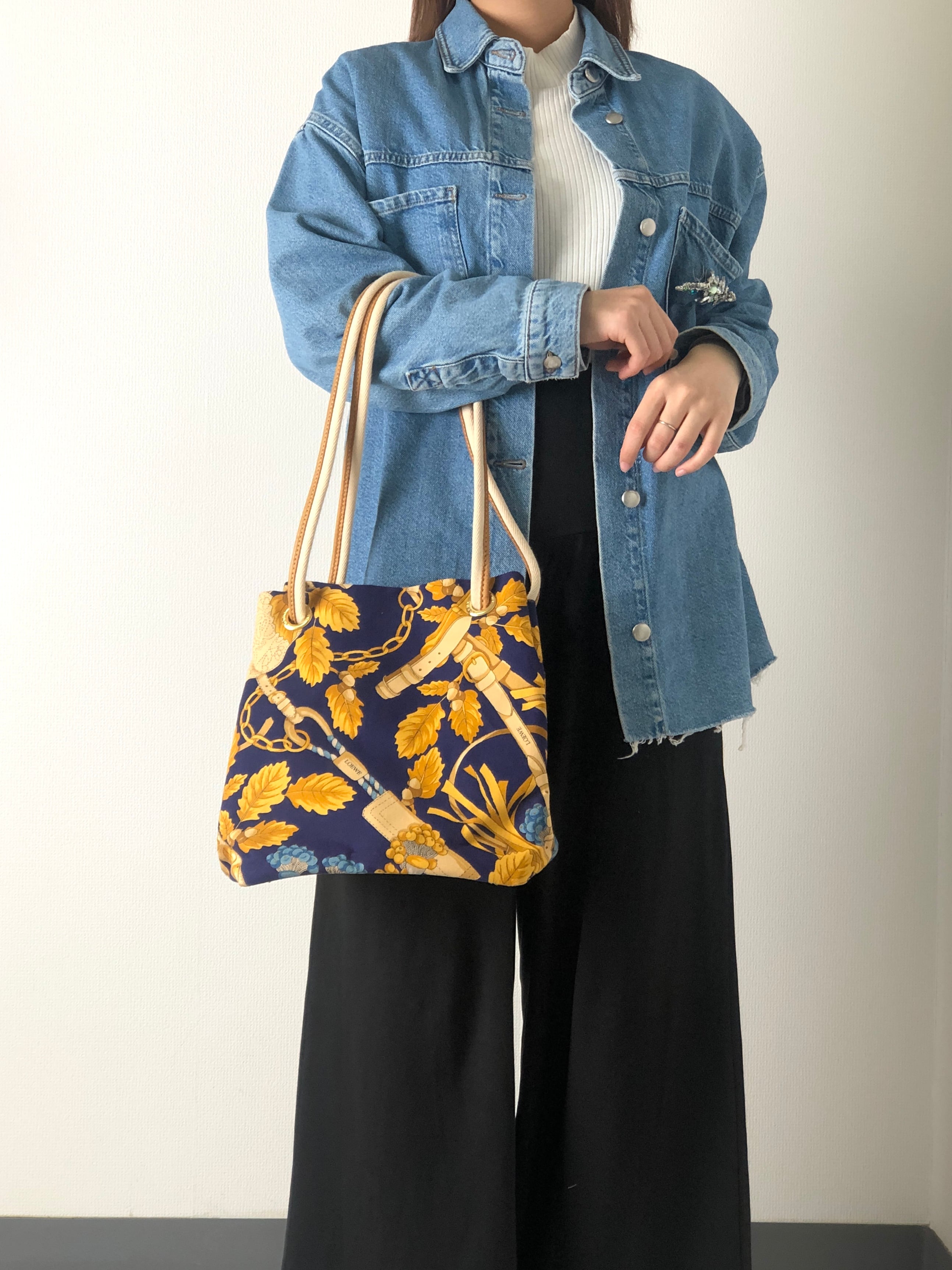 LOEWE ロエベ 総柄 ハンドバッグ ネイビー キャンバス vintage