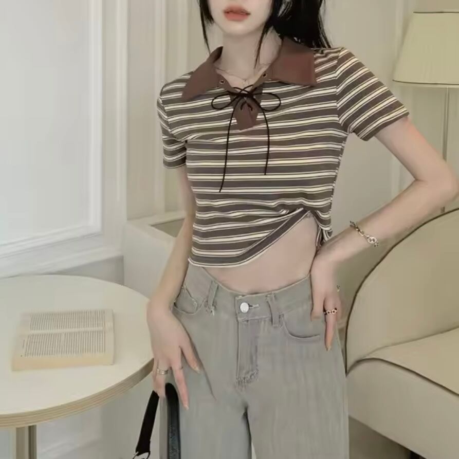 リボンボーダーポロシャツ