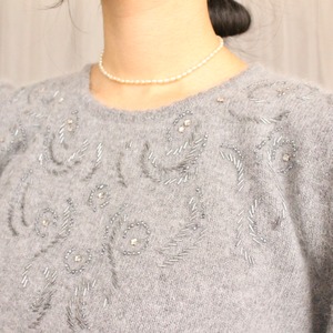 ビジューパフショルダーニット グレー【666】